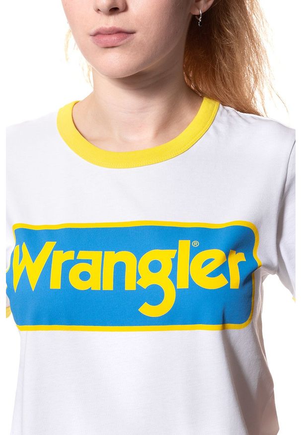 Wrangler - WRANGLER T SHIRT DAMSKI B&Y RINGER TEE WHITE W7C42FK12 112131689. Wzór: nadruk, kolorowy