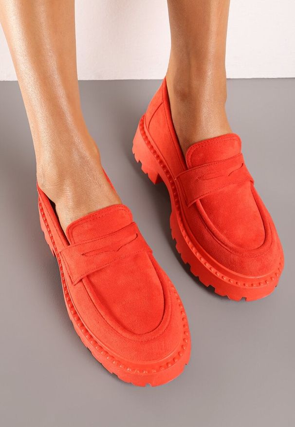 Born2be - Pomarańczowe Casualowe Mokasyny z Ekozamszu na Grubej Podeszwie Viara. Okazja: na co dzień. Kolor: pomarańczowy. Materiał: jeans. Styl: casual