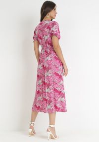 Born2be - Fuksjowa Sukienka Midi z Głębokim Dekoltem i Gumką w Pasie z Wiskozy Arevik. Kolor: różowy. Materiał: wiskoza. Długość: midi #3