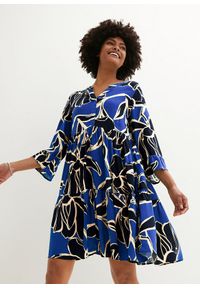 bonprix - Sukienka z falban z wiskozy. Kolor: niebieski. Materiał: wiskoza. Sezon: lato #1