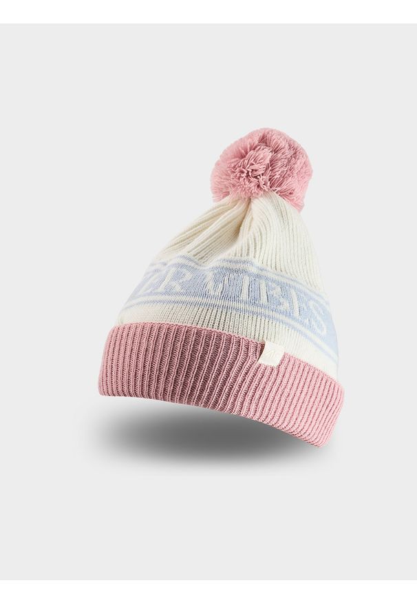 4f - 4F Czapka zimowa z pomponem dziewczęca - różowa Uniwersalny. Kolor: różowy. Materiał: wełna. Sezon: zima