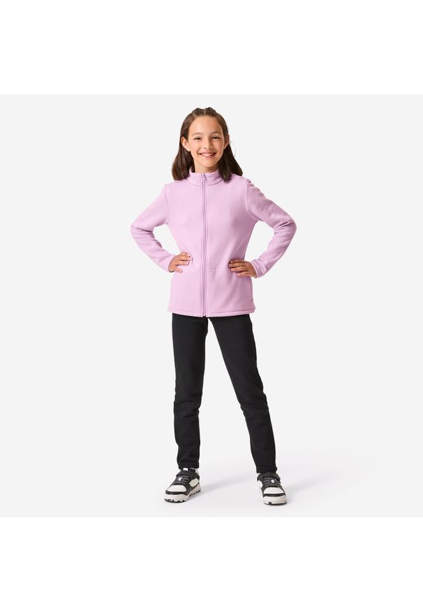 DOMYOS - Dres dziecięcy Decathlon Warmy Zip. Okazja: na uczelnię. Kolekcja: plus size. Kolor: fioletowy, wielokolorowy, czarny. Materiał: materiał, poliester, bawełna. Styl: sportowy