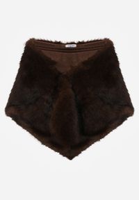 Born2be - Brązowe Ponczo Etola z Futerka w Stylu Szala Cahreva. Okazja: na wesele, na ślub cywilny, na imprezę. Kolor: brązowy. Materiał: futro. Styl: klasyczny, elegancki #1