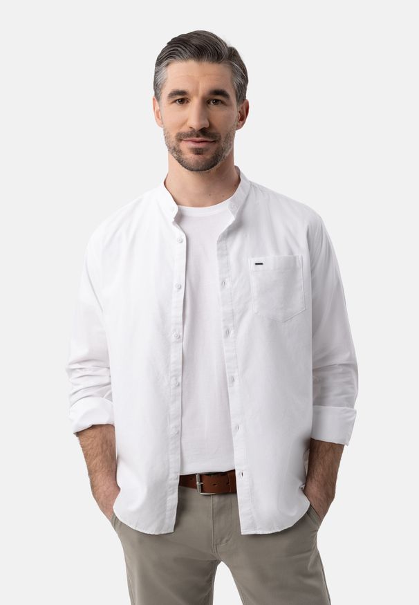 Volcano - Bawełniana koszula, Regular Fit, K-BASTO. Typ kołnierza: kołnierzyk stójkowy. Materiał: bawełna. Wzór: ze splotem. Styl: klasyczny