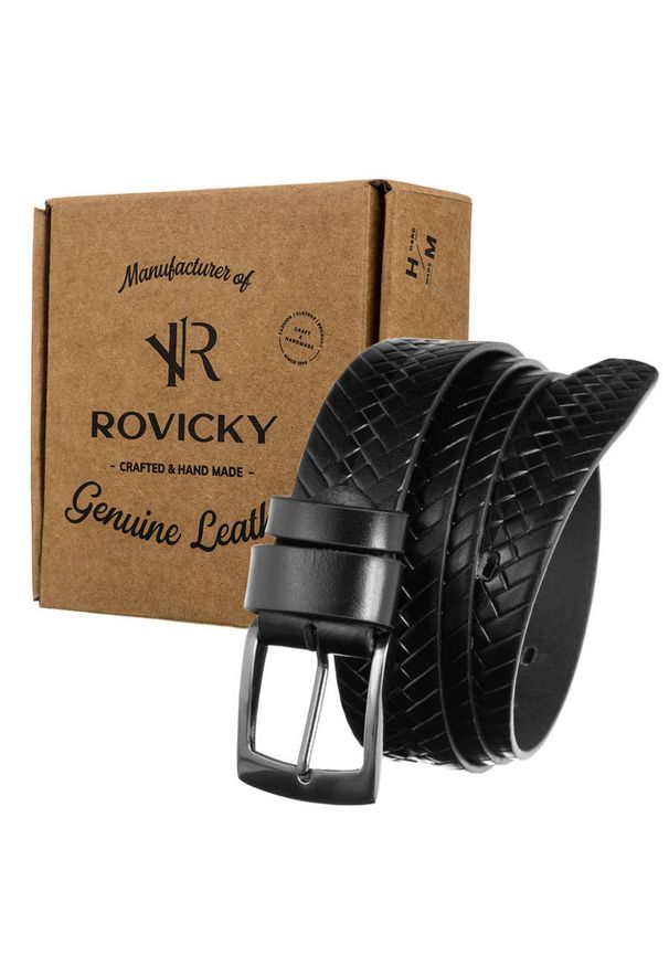 ROVICKY - Pasek męski czarny Rovicky PRS-02-G. Kolor: czarny. Materiał: skóra