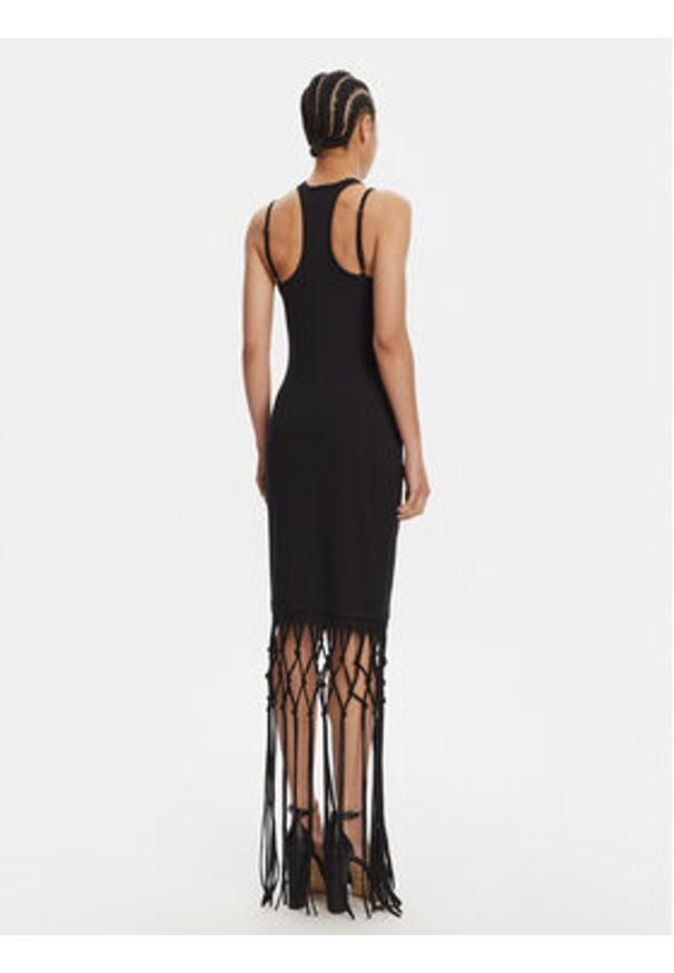 Versace Jeans Couture Sukienka codzienna Logo Fringes 78HAOE01 CJ02E Czarny Regular Fit. Okazja: na co dzień. Kolor: czarny. Materiał: bawełna. Typ sukienki: proste. Styl: casual
