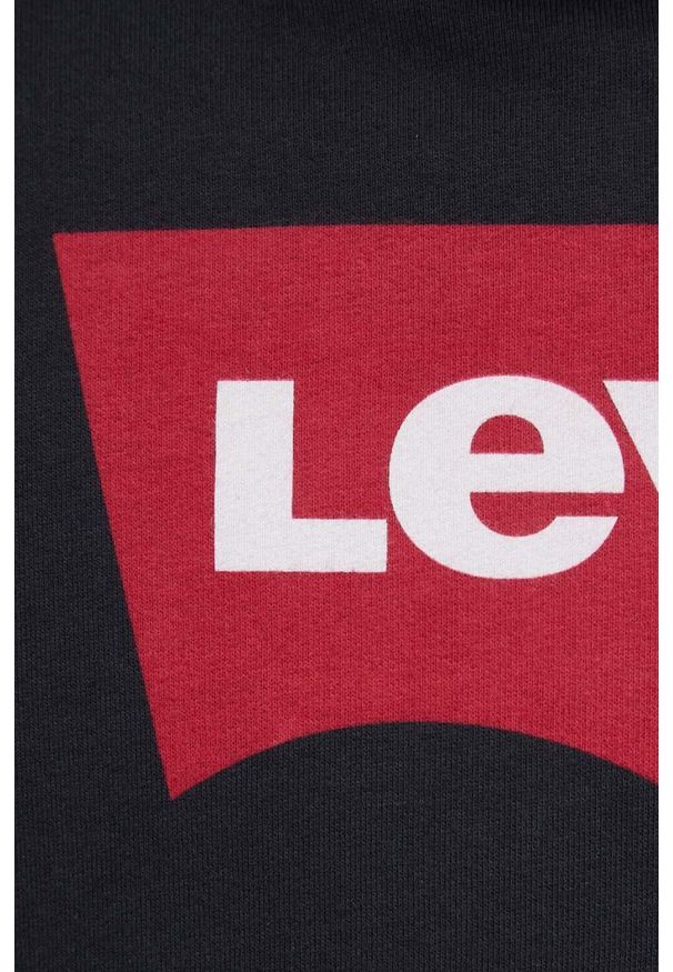 Levi's® - Levi's bluza bawełniana męska kolor czarny z kapturem z nadrukiem. Okazja: na spotkanie biznesowe, na co dzień. Typ kołnierza: kaptur. Kolor: czarny. Materiał: bawełna. Wzór: nadruk. Styl: casual, biznesowy
