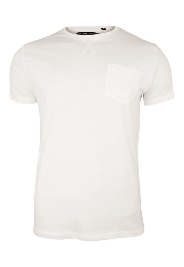 Kremowy T-Shirt (Koszulka) z Kieszonką, Bez Nadruku -Brave Soul Męski, Okrągły Dekolt, Écru, Bawełna. Okazja: na co dzień. Kolor: beżowy, brązowy, wielokolorowy. Materiał: bawełna. Sezon: lato, wiosna. Styl: casual