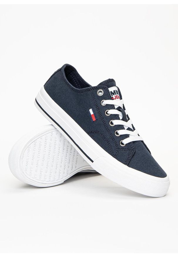 Tenisówki damskie Tommy Jeans Low Cut Vulc (EN0EN01351-C87). Kolor: niebieski. Styl: młodzieżowy