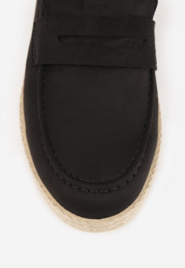 Renee - Czarne Mokasyny z Plecionką w Stylu Boho Galenatea. Okazja: na co dzień, do pracy. Kolor: czarny. Materiał: jeans. Wzór: aplikacja. Sezon: lato. Styl: boho