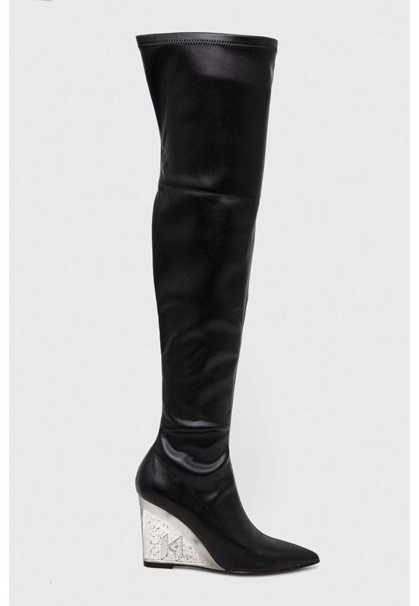 Karl Lagerfeld kozaki ICE WEDGE damskie kolor czarny na koturnie KL34680. Kolor: czarny. Szerokość cholewki: normalna. Obcas: na koturnie