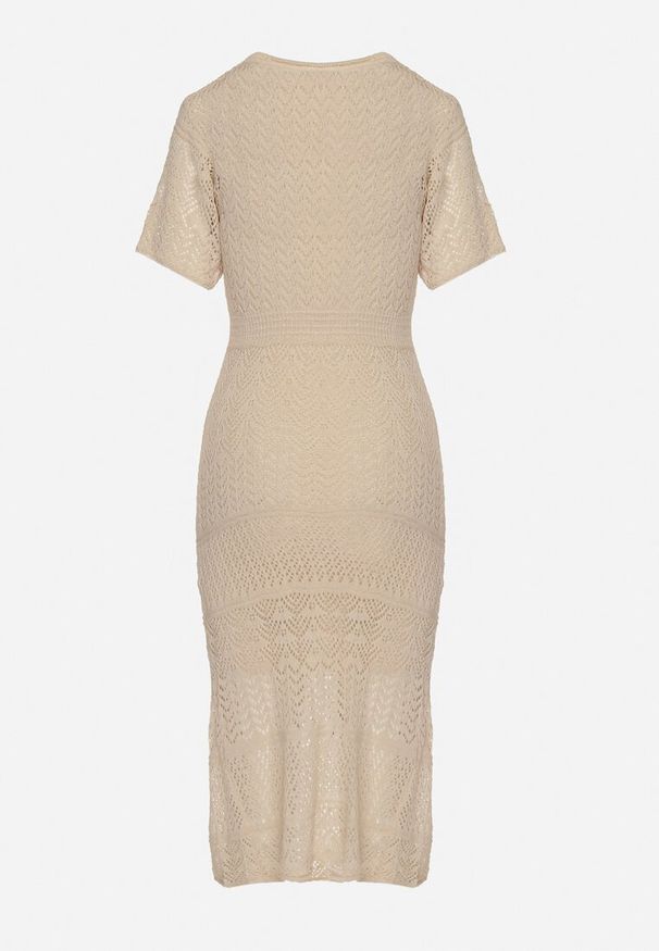 Born2be - Beżowa Ażurowa Sukienka z Wiskozą Zoriena. Okazja: na co dzień. Kolor: beżowy. Materiał: wiskoza. Długość rękawa: na ramiączkach. Wzór: ażurowy. Typ sukienki: proste. Styl: casual, boho, elegancki