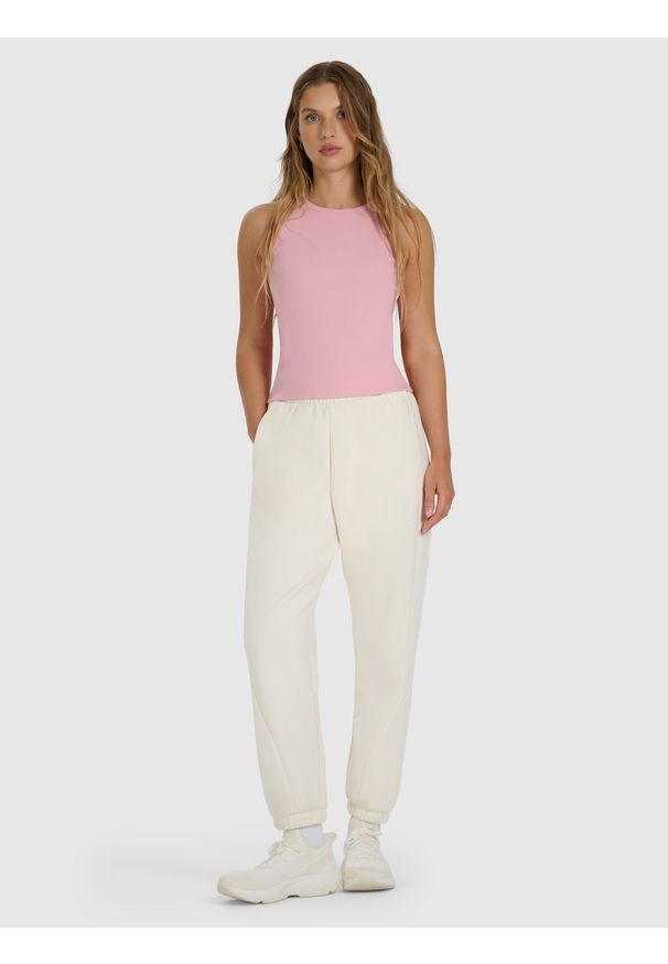 4f - 4F Top slim gładki damski - różowy XXL. Kolor: różowy. Materiał: dzianina, elastan, materiał, bawełna, jersey. Wzór: gładki