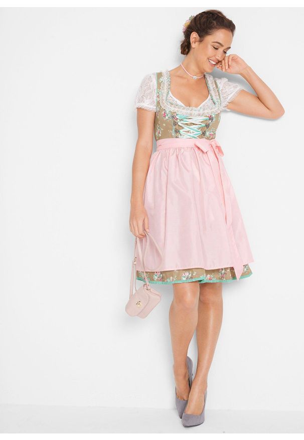 bonprix - Bluzka koronkowa w ludowym stylu. Kolor: biały. Materiał: koronka