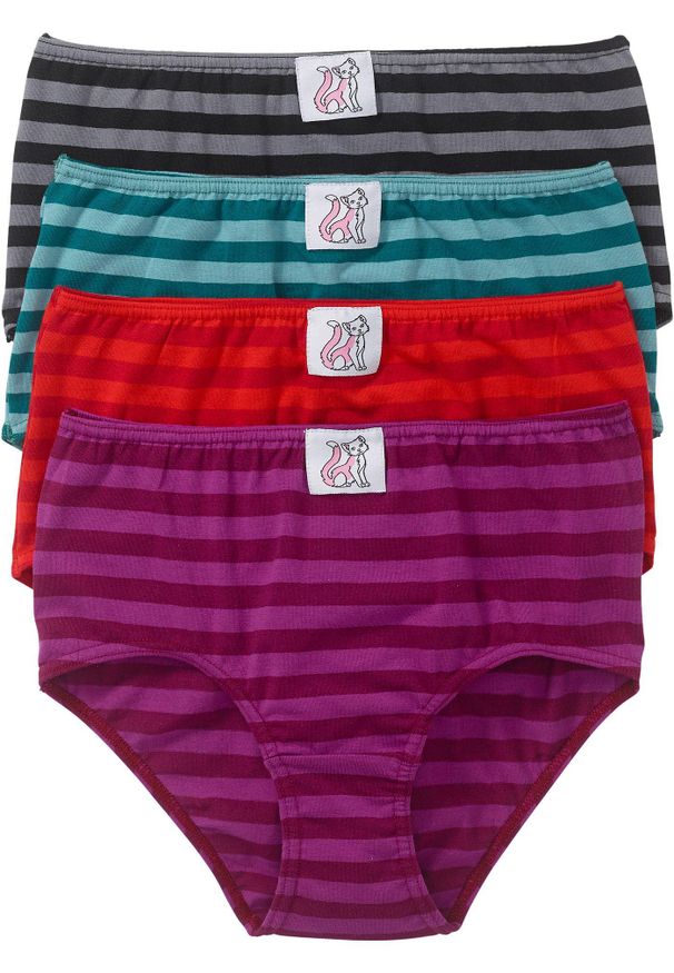 bonprix - Figi maxi (4 pary). Kolor: czerwony. Wzór: nadruk, paski