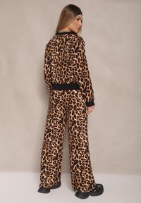 Renee - Brązowy Komplet Dresowy w Panterkowy Print Bluza i Spodnie o Szerokim Kroju Sonariela. Kolor: brązowy. Materiał: dresówka. Wzór: nadruk