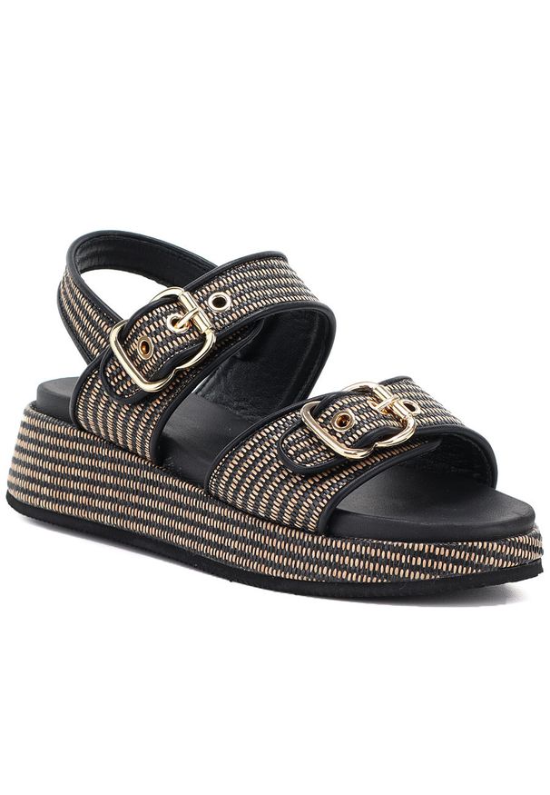 Sandały damskie na platformie czarno-złote Artiker 58C1741. Kolor: złoty, wielokolorowy, czarny. Materiał: skóra ekologiczna. Obcas: na platformie