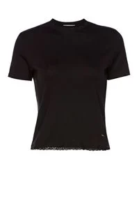 Born2be - Czarny T-shirt Boliphia. Kolor: czarny. Materiał: koronka, bawełna, prążkowany, dzianina, jeans. Wzór: ażurowy #4