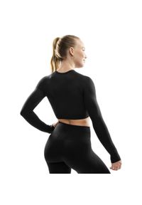 SIROKO - Damska bezszwowa sportowa koszulka crop top z długim rękawem Fitness Siroko Te. Okazja: na co dzień. Kolor: czarny. Materiał: tkanina, materiał. Długość rękawa: długi rękaw. Długość: długie. Styl: sportowy