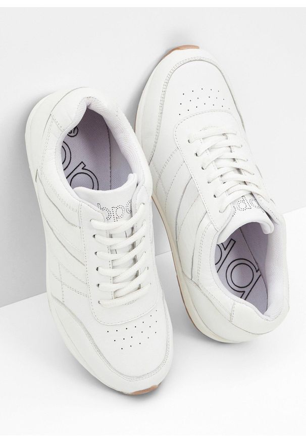 bonprix - Sneakersy skórzane. Okazja: na co dzień. Kolor: biały. Materiał: skóra