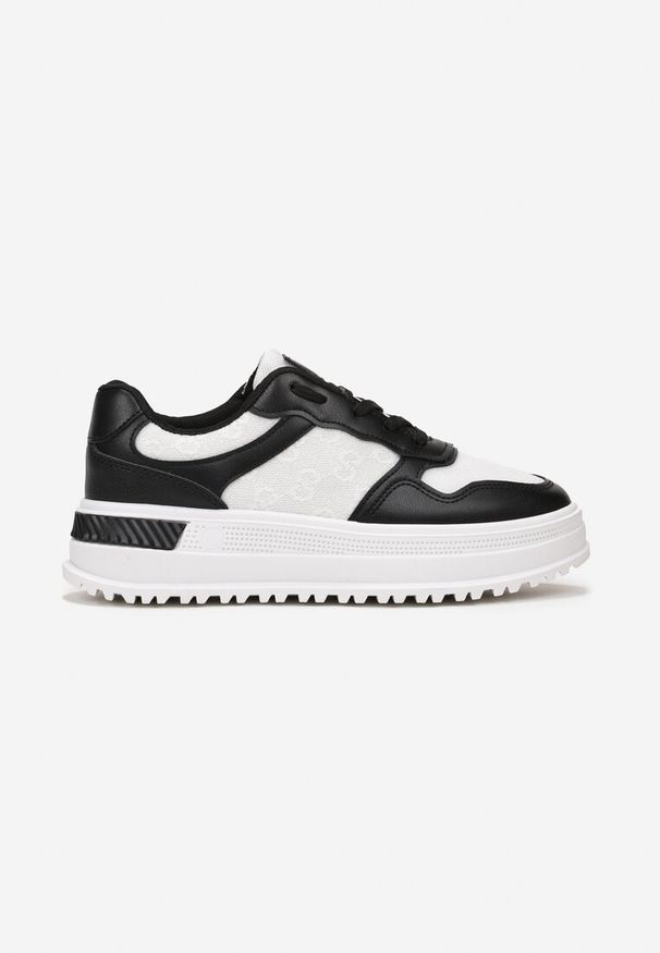 Renee - Czarne Sznurowane Sneakersy z Brokatem na Grubej Podeszwie z Wycięciami Amena. Kolor: czarny, biały