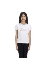 LEONE 1947 APPAREL - Błyszcząca, krótka koszulka dla dziewczynki. Kolor: biały. Długość: krótkie. Sport: joga i pilates