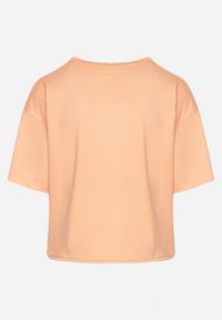 Born2be - Pomarańczowy T-shirt Ściągany na Dole Troczkiem z Cyrkoniami i Nadrukiem Moasstra. Kolor: pomarańczowy. Materiał: dzianina. Wzór: nadruk. Sezon: lato #4