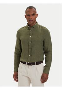 TOMMY HILFIGER - Tommy Hilfiger Koszula MW0MW41530 Zielony ciemny Regular Fit. Kolor: zielony. Materiał: len #1
