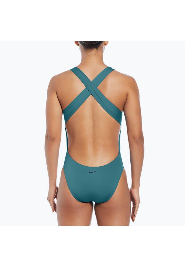 Strój pływacki jednoczęściowy damski Nike Multi Logo Crossback. Kolor: zielony