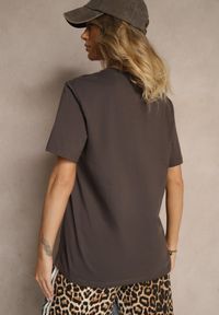Renee - Brązowa Bawełniana Koszulka z Palmami Sunisora. Okazja: na co dzień. Kolor: brązowy. Materiał: bawełna. Wzór: aplikacja. Sezon: lato. Styl: casual