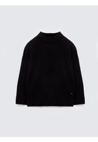 Big-Star - Sweter damski ze stójką oversize czarny Siena 906. Typ kołnierza: kołnierzyk stójkowy. Kolor: czarny. Materiał: skóra, materiał, bawełna. Wzór: gładki. Styl: klasyczny