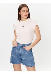 Tommy Jeans T-Shirt Baby Mirror DW0DW16289 Różowy Regular Fit. Kolor: różowy. Materiał: bawełna