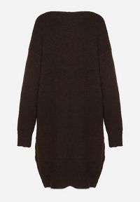 Born2be - Brązowa Dzianinowa Sukienka z Domieszką Wełny o Pudełkowym Kroju Esmerea. Okazja: na co dzień. Typ kołnierza: dekolt w kształcie V. Kolekcja: plus size. Kolor: brązowy. Materiał: dzianina, wełna. Długość rękawa: długi rękaw. Typ sukienki: dla puszystych. Styl: casual, klasyczny #2