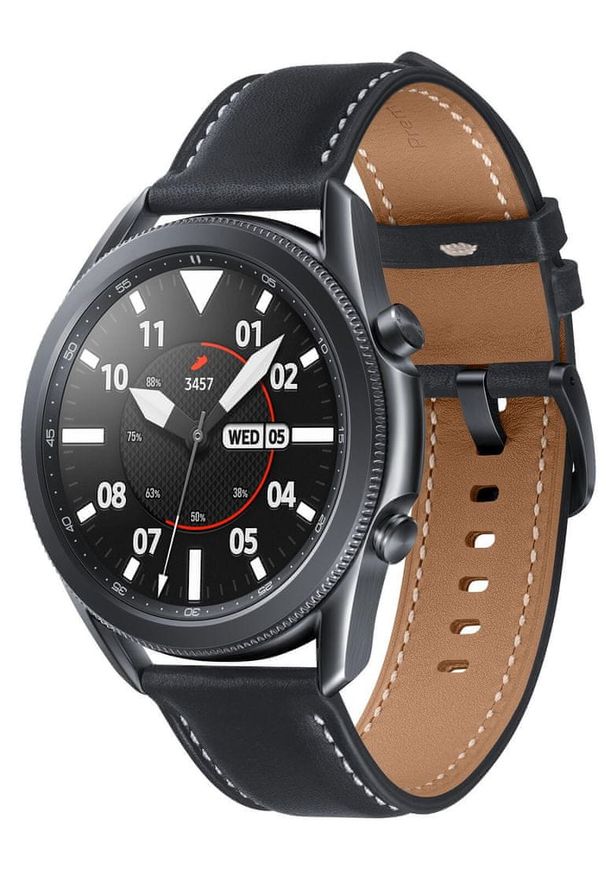 SAMSUNG - Samsung Galaxy Watch 3 (45 mm) Black. Kolor: czarny. Materiał: skóra. Styl: militarny, sportowy