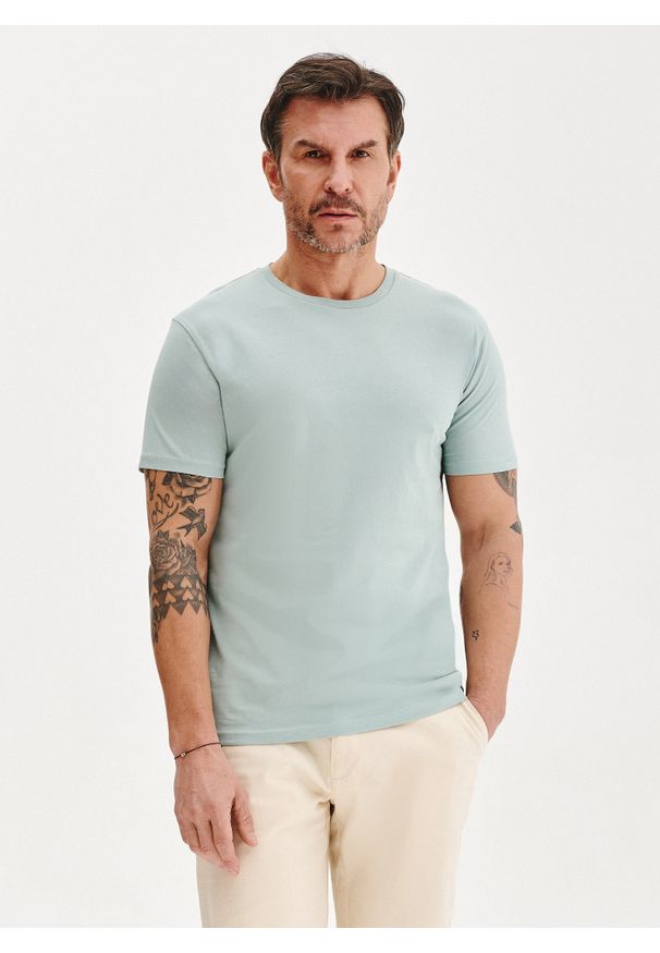 Pako Lorente - PAKO LORENTE – Bawełniany zielony t-shirt. Okazja: na co dzień. Kolor: czerwony, zielony, żółty, oliwkowy. Materiał: bawełna. Styl: casual