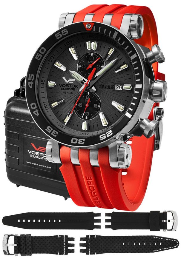 Zegarek męski Vostok Europe VK61-575A588SR czerwony. Kolor: czerwony