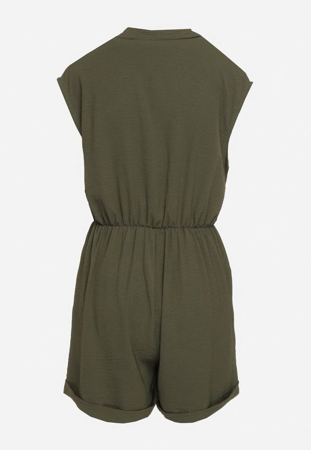 Born2be - Ciemnozielony Kombinezon z Nakładkowym Dekoltem i Gumką w Talii Nansaliah. Kolor: zielony