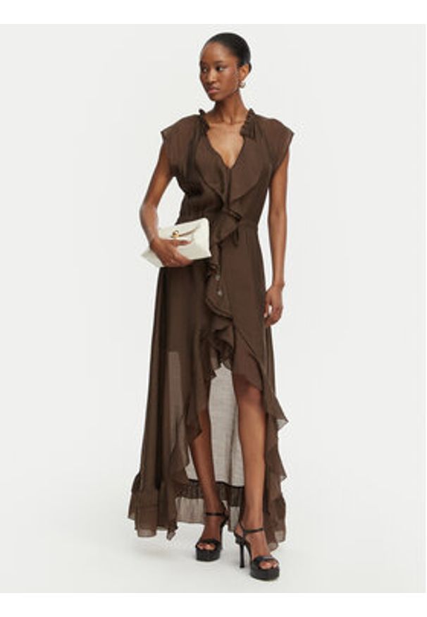 Guess Sukienka koktajlowa W6GK87 W2111 Brązowy ciemny Regular Fit. Kolor: brązowy. Materiał: lyocell. Styl: wizytowy