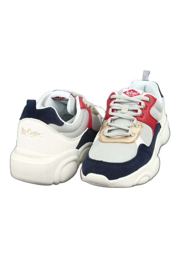 Lee Cooper W-1275 Women białe czerwone granatowe szare wielokolorowe. Kolor: wielokolorowy, biały, szary, czerwony, niebieski. Materiał: skóra, syntetyk, tkanina, guma. Szerokość cholewki: normalna