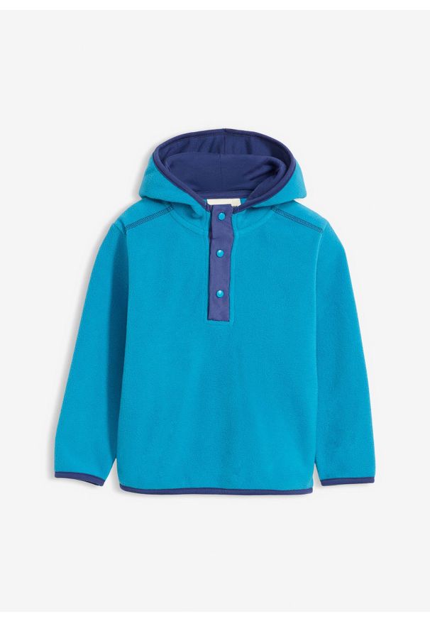 bonprix - Bluza z miękkiego polaru z kapturem. Typ kołnierza: kaptur. Kolor: niebieski. Materiał: polar