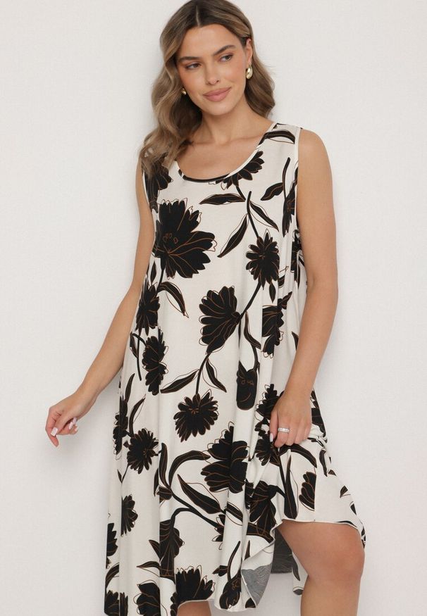 Born2be - Czarna Sukienka z Wiskozy z Wzorem w Kwiaty Bez Rękawów Orrulene. Okazja: na co dzień. Kolor: czarny. Materiał: wiskoza. Długość rękawa: bez rękawów. Wzór: kwiaty. Sezon: wiosna, lato. Styl: casual, klasyczny