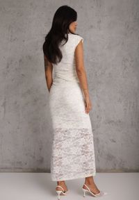 Renee - Beżowa Wieczorowa Sukienka z Koronki z Asymetrycznym Wycięciem w Talii Kalimeia. Okazja: na imprezę. Kolor: beżowy. Materiał: koronka. Wzór: koronka. Typ sukienki: asymetryczne. Styl: wizytowy. Długość: maxi #5