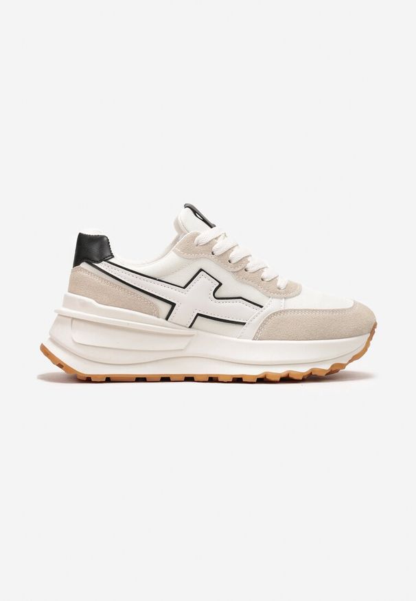 Born2be - Biało-Beżowe Sneakersy na Grubej Podeszwie Annelise. Kolor: biały. Materiał: jeans