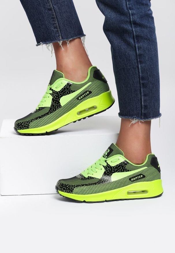 Renee - Zielone Sneakersy Leucolinai. Kolor: zielony. Wzór: napisy