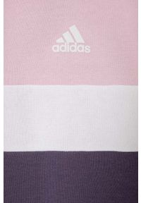 Adidas - adidas bluza dziecięca kolor różowy z kapturem wzorzysta. Typ kołnierza: kaptur. Kolor: różowy. Materiał: poliester, materiał, dzianina #2