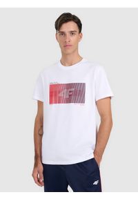 4f - 4F T-shirt regular z nadrukiem męski - biały S. Okazja: na co dzień. Kolor: biały. Materiał: materiał, bawełna. Wzór: nadruk. Styl: casual