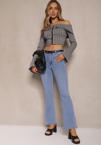 Renee - Niebieskie Dzwony Jeansy High Waist Mevellea. Okazja: na co dzień. Stan: podwyższony. Kolor: niebieski. Styl: sportowy, klasyczny, casual #3