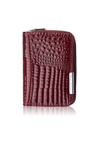 PAOLO PERUZZI - Portfel damski skórzany mini burgundowy skóra naturalna lakierowana croco SP-18-CBGD. Kolor: czerwony. Materiał: skóra #1