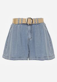 Renee - Jasnoniebieskie Szorty Jeansowe High Waist z Bawełny z Elastycznym Paskiem Tinreia. Okazja: na co dzień. Stan: podwyższony. Kolor: niebieski. Materiał: bawełna, jeans. Długość: krótkie. Sezon: lato. Styl: casual #4