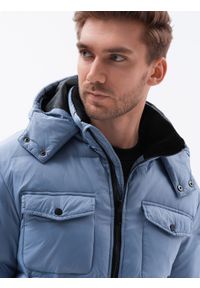 Ombre Clothing - Kurtka męska zimowa z kapturem - błękitna V8 C518 - XXL. Okazja: na co dzień. Typ kołnierza: kaptur. Kolor: niebieski. Materiał: poliester, nylon. Sezon: zima. Styl: casual #11